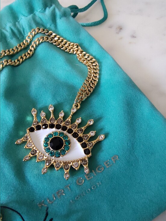 Kurt Geiger Jewelry - KURT GEIGER London Evil Eye Crystal Statement Necklace NWT Gold Tone w Dust Bag